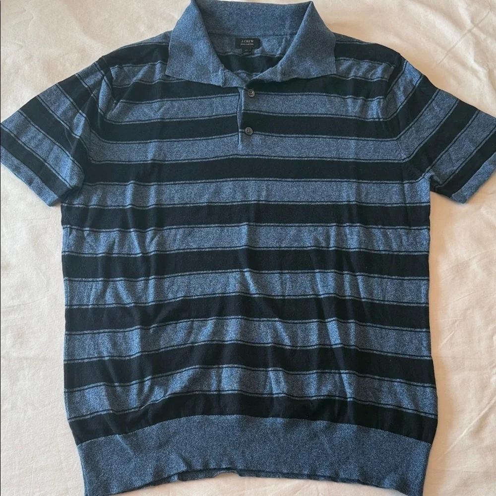 J. Crew Men's Italian Polo Shirt - Blue and Black Stripes